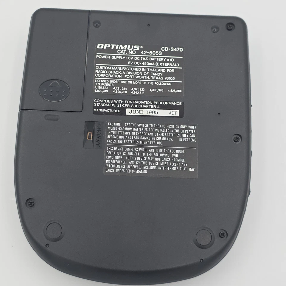 Reproductor de audio digital compacto portátil Optimus CD-3470 de colección - probado  Foto 4 de 4