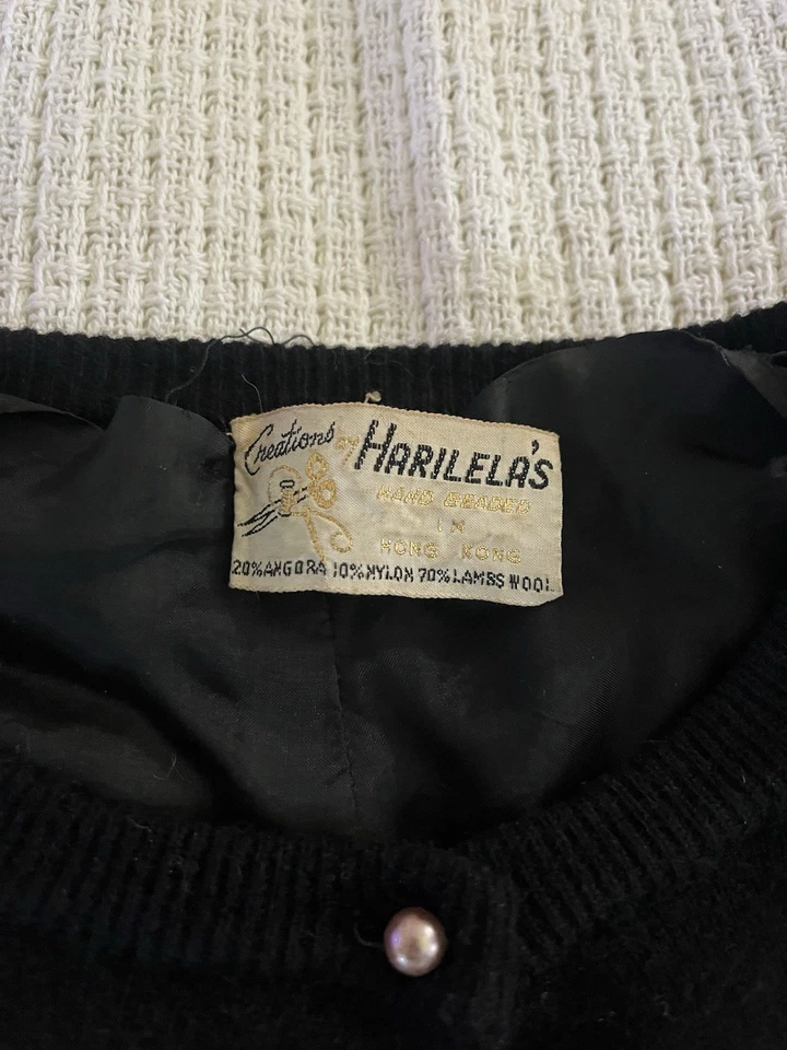 Vintage 1960s Harilela’s Black Hand-Beaded Lambswool Cardigan Lined, Size 38 - Image 2 of 4