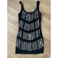 MAYA Deluxe Black Dress Gold Sequin Beading Size 8