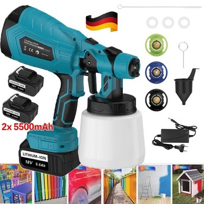 Farbsprühsystem Elektrische Farbspritzpistole Lackierpistole Mit 2x 5,5Ah Akku