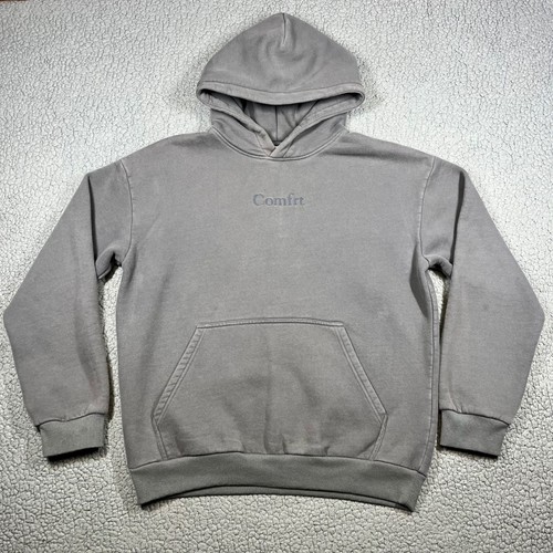 Comfrt Mens Signature Hoodie Grey Embroidered Logo Fleece Pullover Size M 5280