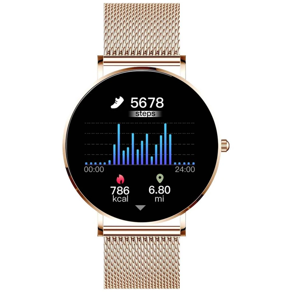 XCOAST SIONA 2 Smartwatch 42mm Schwarz Roségold Uhr Watch Fitnessuhr Trackinguhr