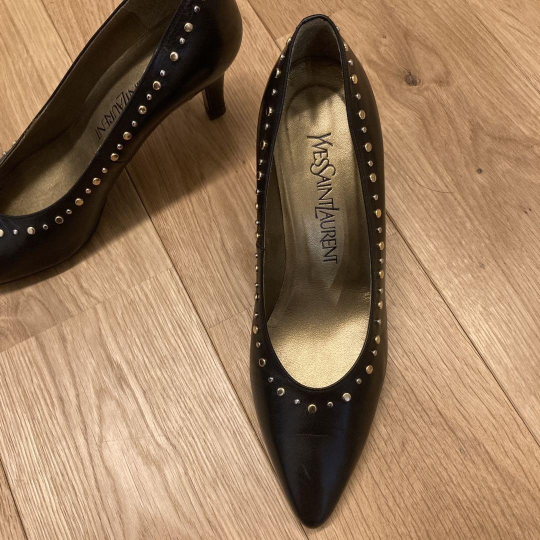 Autentiche decolte Yves Saint Laurent tacco alto nero oro taglia 35 5 donna