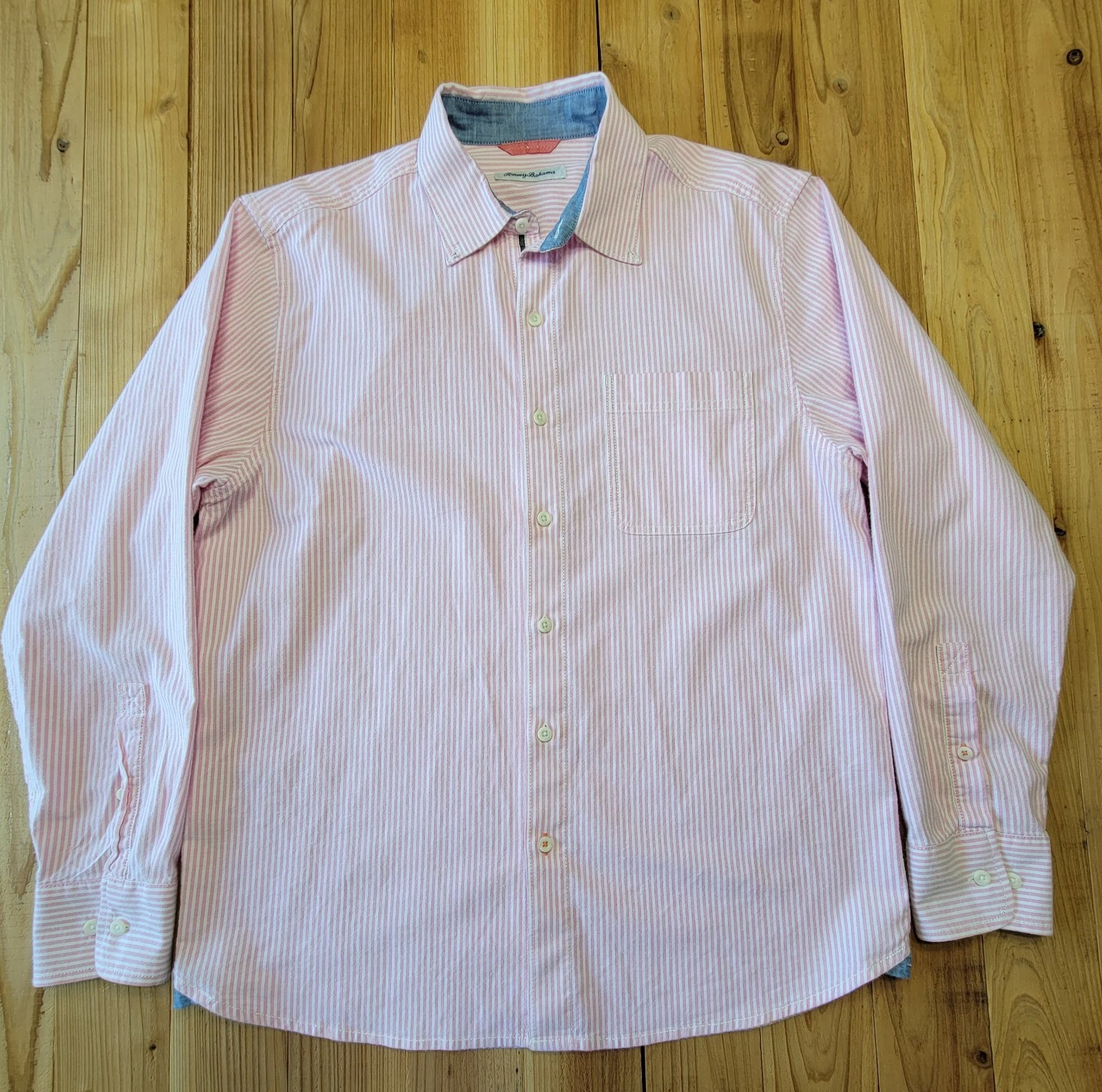 Tommy Bahama Men's Medium Pink Striped Button-Up Long Sleeve Casual Shirt