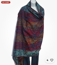 Yak Wool Multicolor Paisley Wrap/Shawl/Throw Fringe - 38x80  