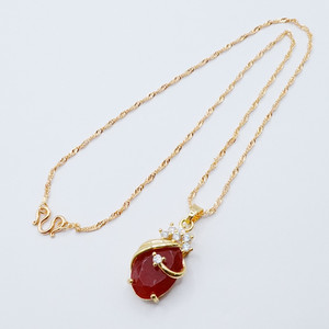 Authentic Necklace Pendant Cz Diamond Red Gemstone 18" 24K Yellow Gold Plated Jewelry