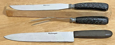 Old Vintage CATTARAUGUS Carving Knife/Fork Set Orig Box & Chef's Knife, USA