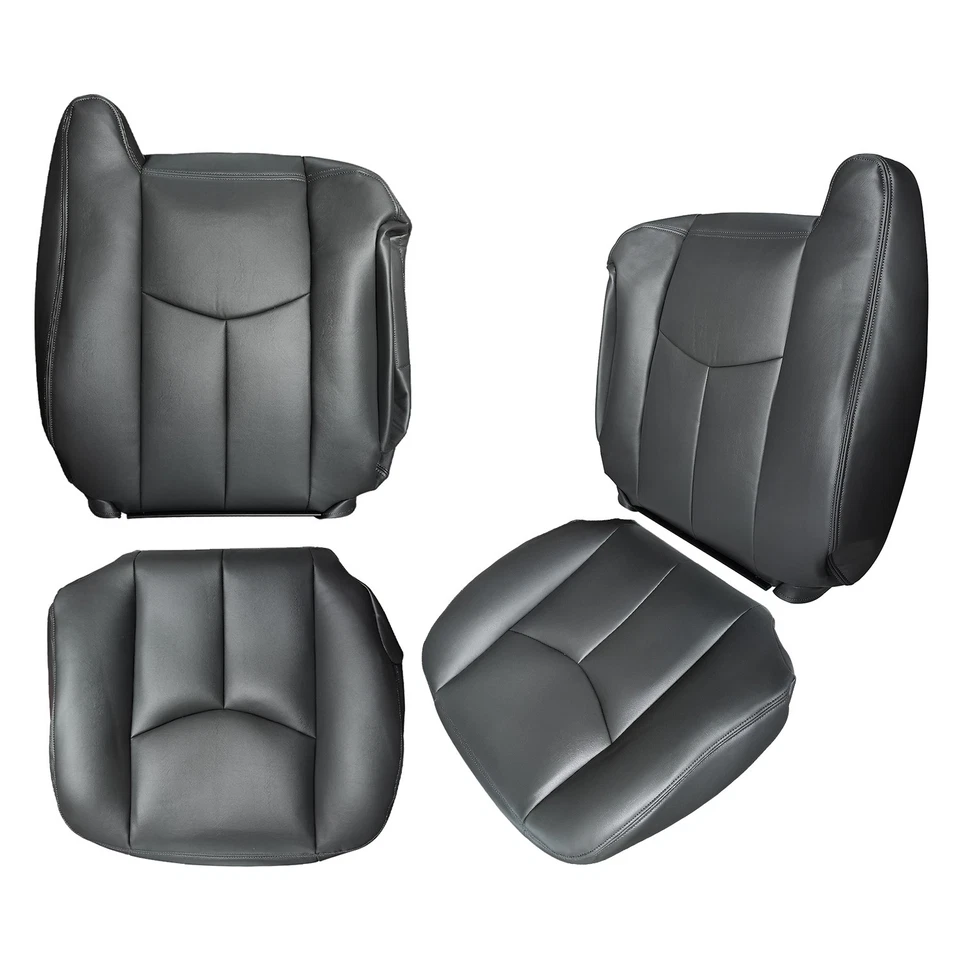 Cubierta de asiento delantera de cuero 4 piezas gris oscuro para GMC Sierra Chevy Silverado 2003-2006 Foto 2 de 4