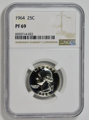 1964 Silver Washington Quarter HIGH GRADE! Gem Proof 69"