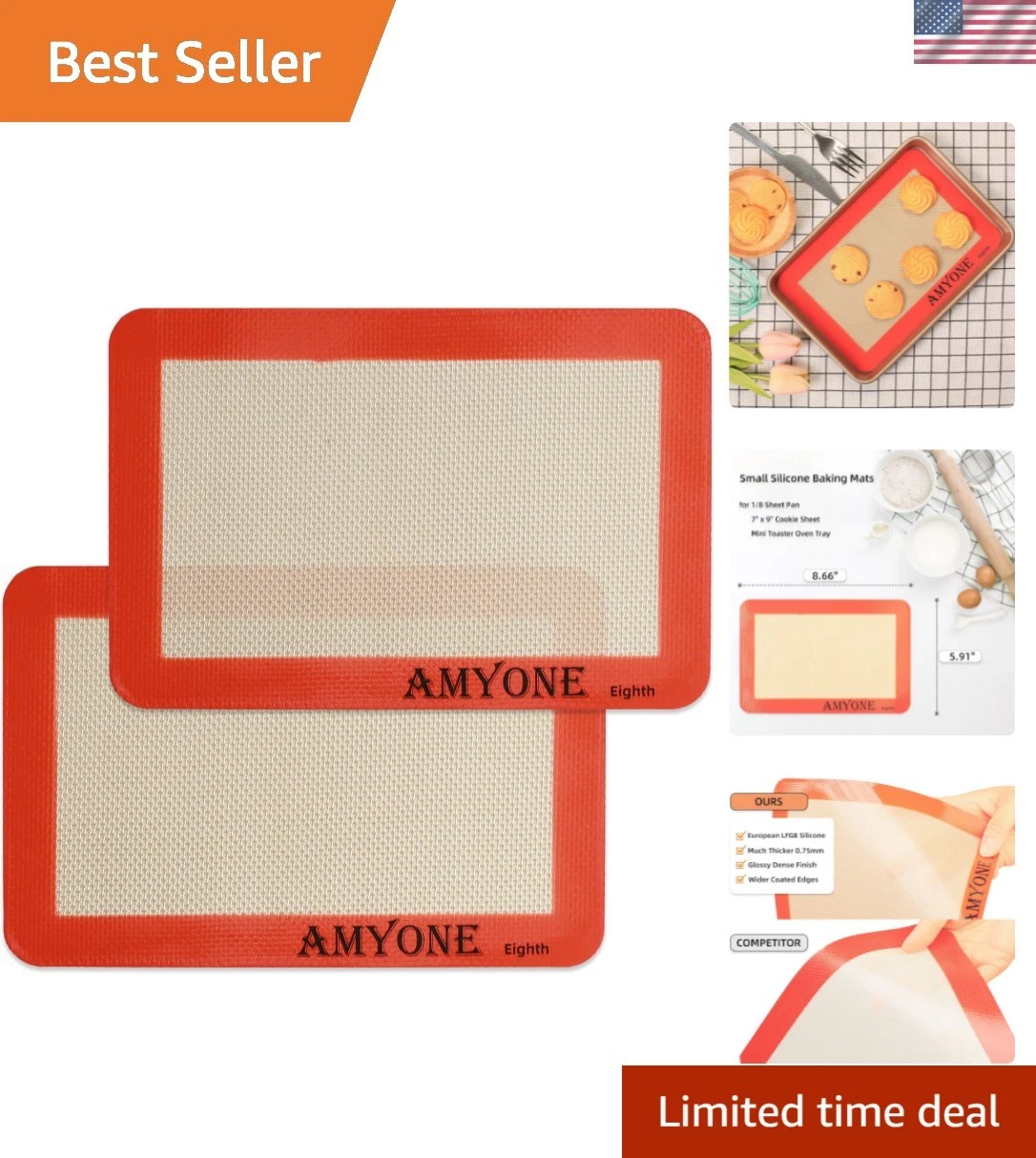 Silicone Baking Mat for 1/8 Sheet Pan, Eighth Non-Stick Silicone Baking Sheet...
Opens in a new wind