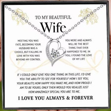 Wife Silver Heart Pendant Necklace Love Gift Anniversary Birthday Box & Bag