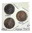 US Indian Head One Cent Bullion Penny Set of Three 1900 through 1902
