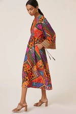Anthropologie Farm Rio Dotted Patchwork Midi Colorful Dress Size L