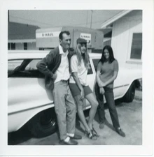 Vintage 1960's B&W Photo MOVIN' OUT - Dad, Daughters, Chevy Wagon & U-HAUL