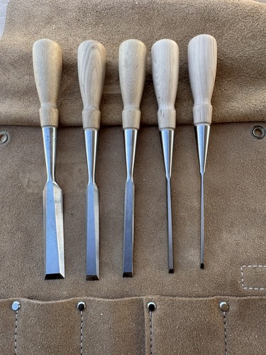 Set Of 5 Lie Nielsen Chisels - A2 - 3/4” 1/2” 1/8” 3/8” 3/16 - Maple Handles