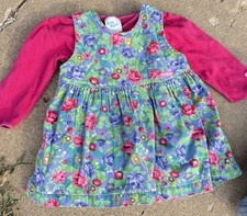 Vintage 90s Baby B gosh OshKosh Floral Corduroy Jumper Dress W/Long Sleeve. 18m
