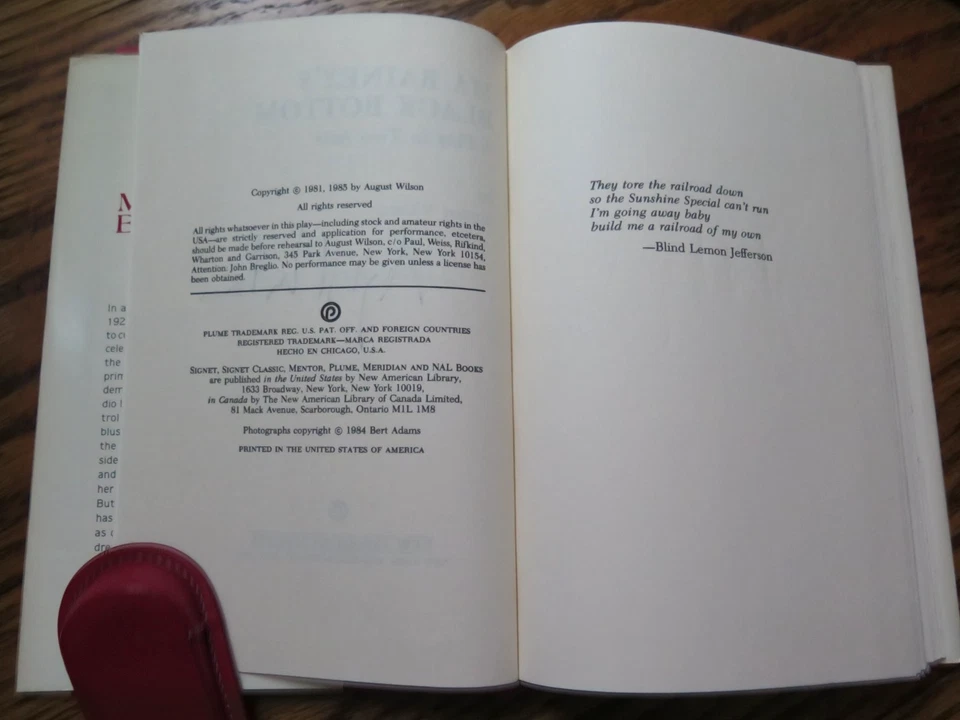 SIGNED by August Wilson Ma Rainey's Black Bottom Hardcover TRUE FIRST EDITION - Image 4 of 4