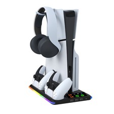 PS5 Slim RGB Cooling Stand Dual Controller Charging Dock Headset Hanger