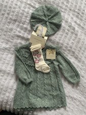 Cynthia Rowley Baby Knitted Dress Set Hat & Socks Sage Green BNWT 6–9 Months