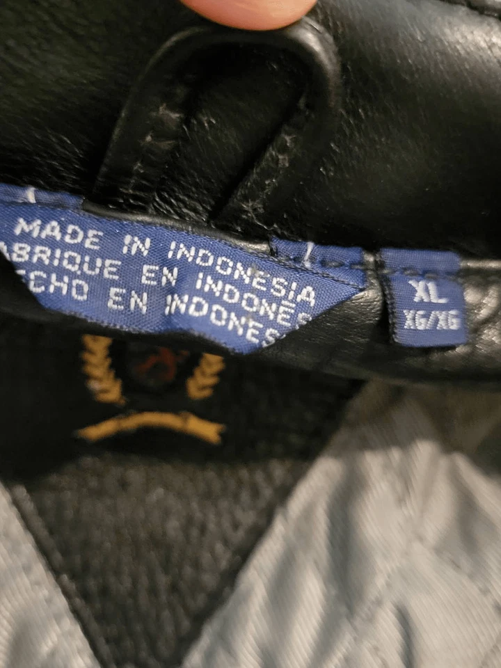 Vintage Tommy Hilfiger Coat Men's XL Black Leather Double Breasted Quilted - Image 4 of 4