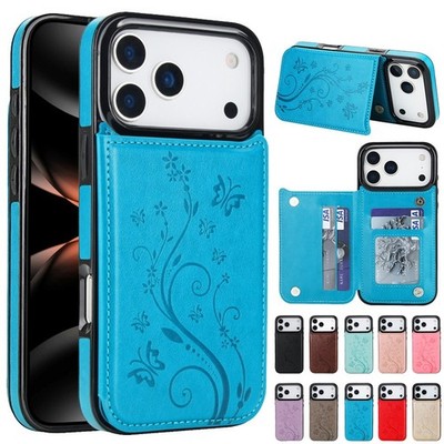 For iPhone 17 16 15 14 13 12 Pro Max Plus Air Wallet Case Card Holder Back Cover