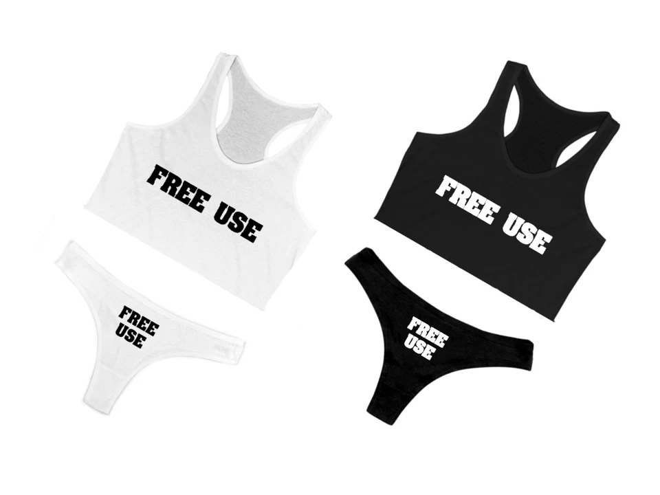 Conjunto de lencería de uso gratuito Bimbo puta crop top y tanga bragas Foto 3 de 4