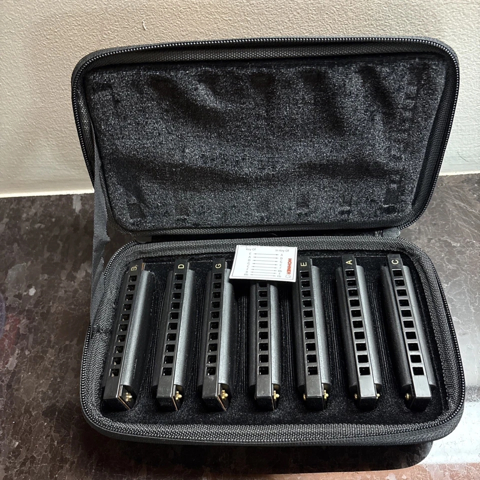 Hohner International Blues Band 7 Piece Harmonica Set A-G w/ Hard Zip Case - Image 2 of 3