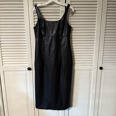 Sofia Vergara Women's Black Faux Leather Dress, Size Large, Total Length 45 