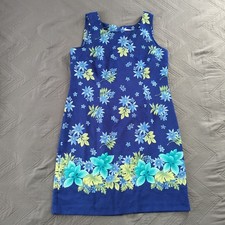 Sag Harbor Blue Floral Sheath Dress 14P Sleeveless Square Neck Zip Back