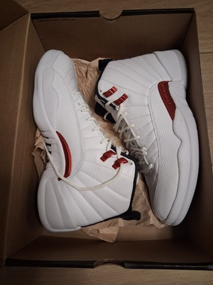 #ad jordan 12 retro twist white red black men#x27;s leather high top sneakers $175.00