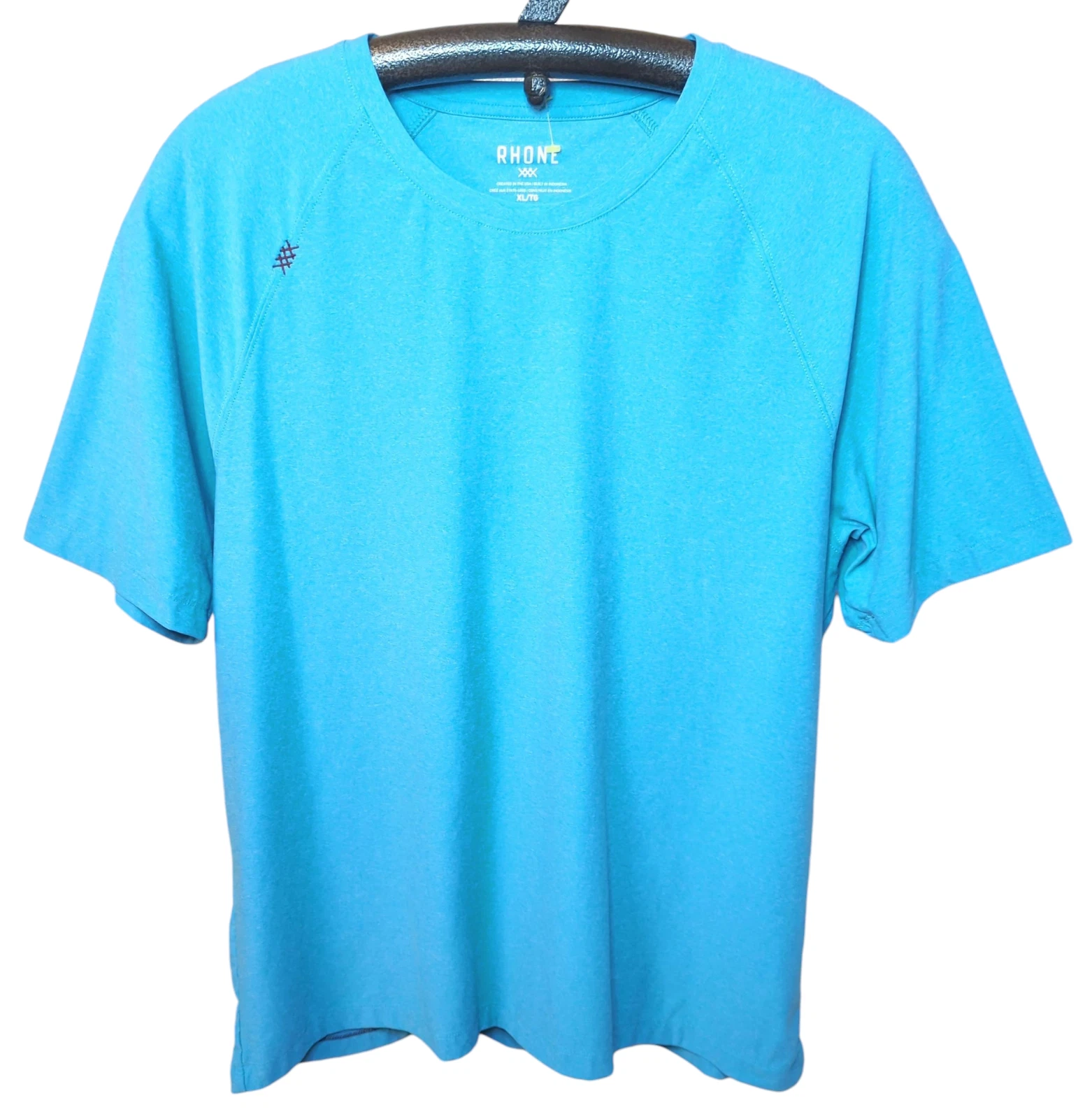 RHONE Reign Shirt Gym Stretch Mens Sz. XL Blue Heather Sweat Wicking Performance