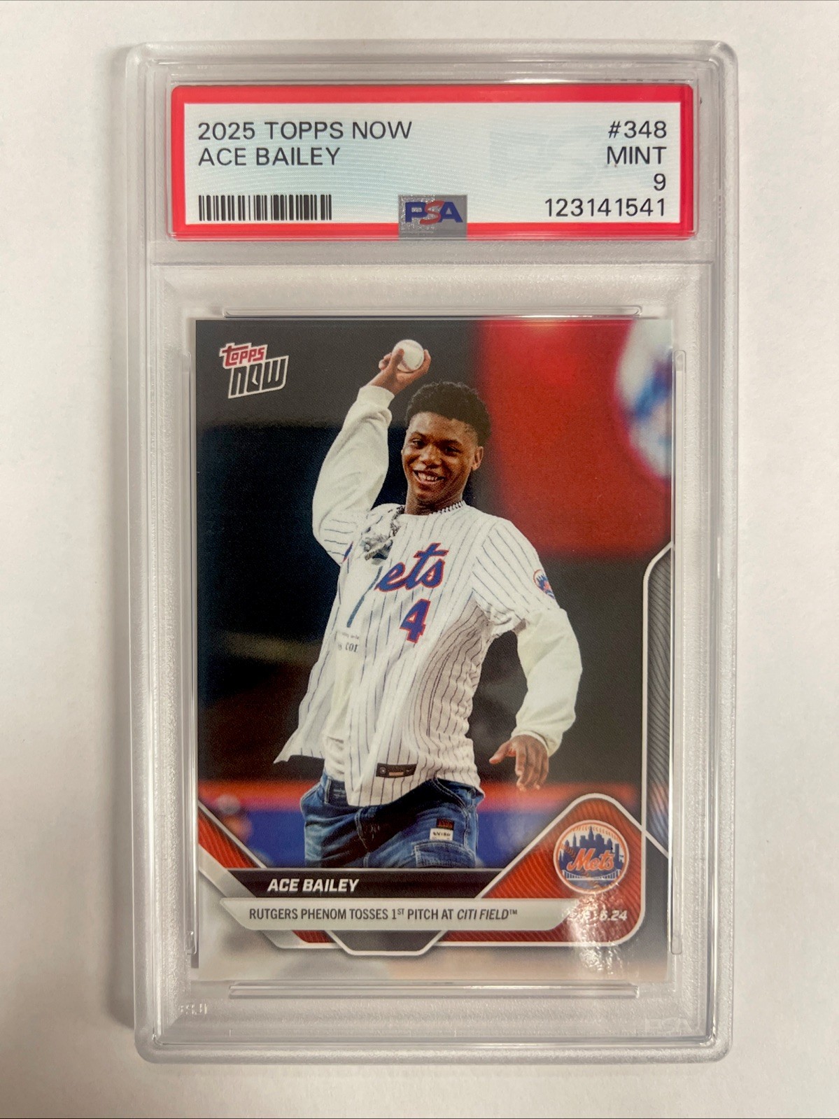2025 Topps Now Ace Bailey #348 Rutgers Phenom 1st Pitch PR /1082 PSA 9 MINT JAZZ