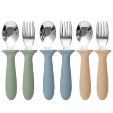 Toddler Utensils Set 6-Piece Stainless Steel Forks Spoons with Silicone Grip