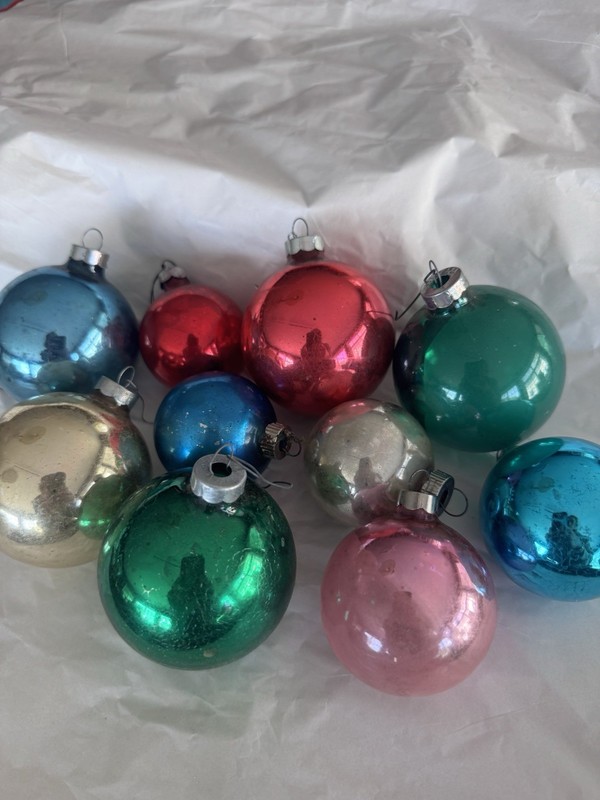 10 Shiny Brite Mercury Glass Christmas Ornaments Made in USA Vintage Lot MCM