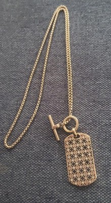 Michael Kors Gold-Tone Monogram Dog Tag Necklace Crystal Accents & T-Bar Closure