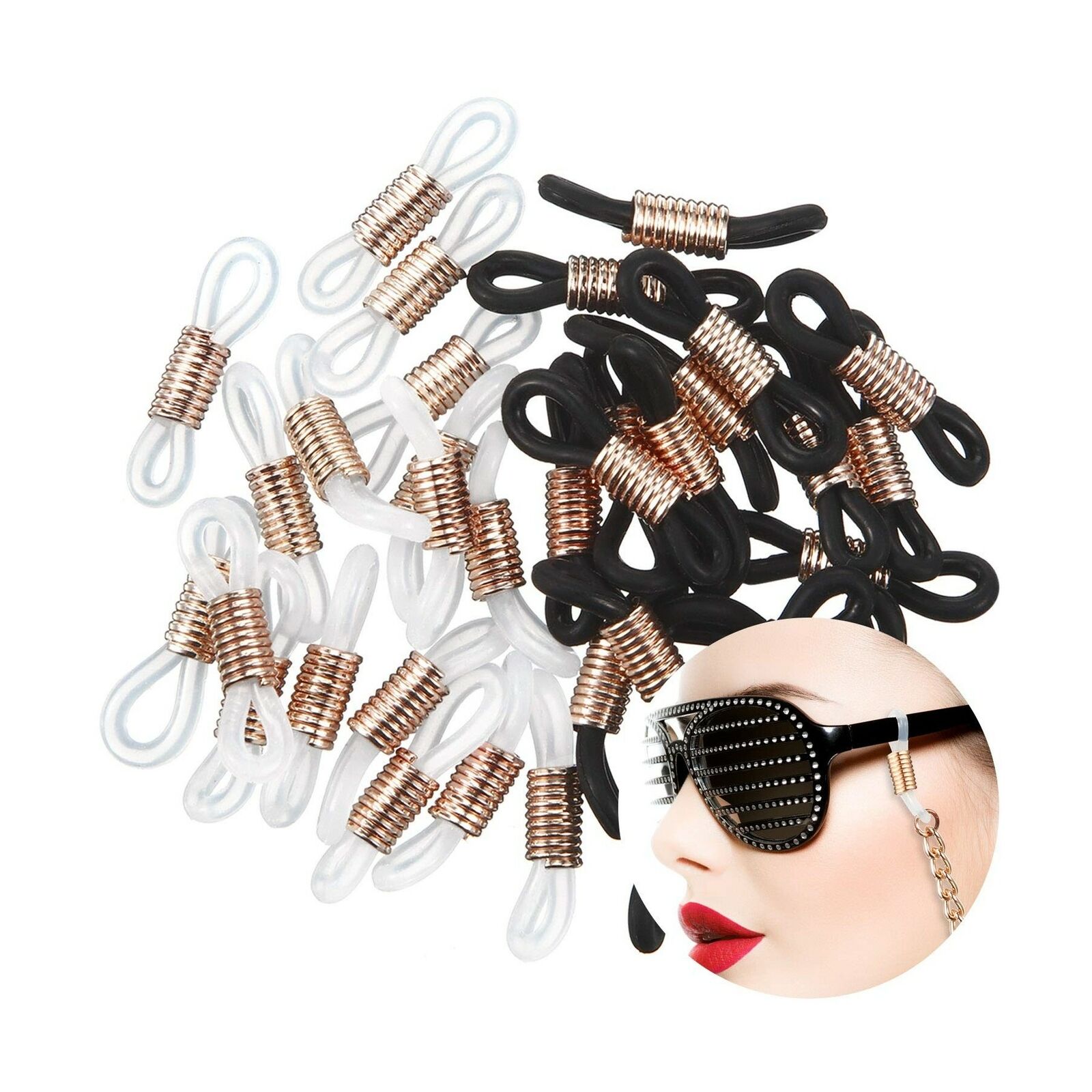 40 Pieces Eyeglass Chain Ends Adjustable Long Spring Silicone En
