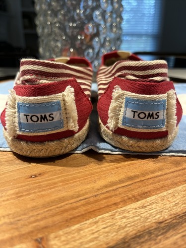 TOMS NUOVE scarpe slip on donna 6,5 righe rosse/avorio tela nuove - Foto 5 di 5