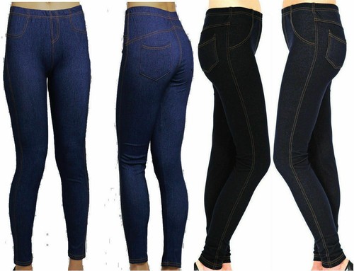 Damen Stretchy Denim Look Skinny Jeggings Leggings Übergröße 8-34 UK NEU