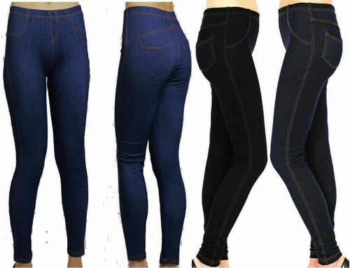 Ladies Womens Stretchy Denim Look Skinny Jeggings Leggings Plus Size 8-34 UK NEW - Picture 1 of 1