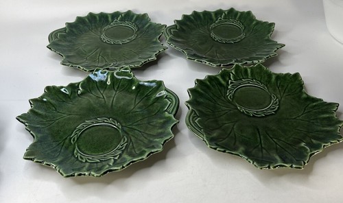 Woodfield MFG Steubenville Dark Green Leaf Snack Lunch Plates set of 4 - Picture 2 of 6