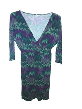 Old Navy Turquoise Purple Green Black Tan Chevron Striped V-Neck Dress M