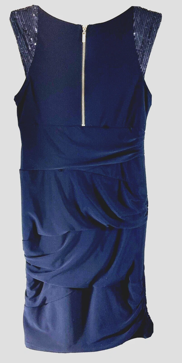 B. Darlin Navy Blue Dress SSleeveless Sequin Ruched Short Juniors Size 7 8