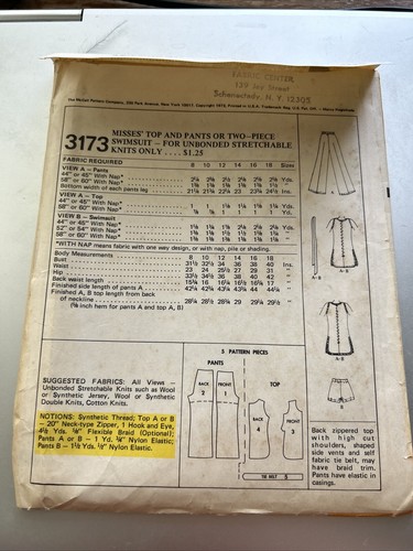 1970s McCalls 3173 Top Pants Swimsuit Size 16 Bust 38 Waist 29 Hip 40 UNCUT FF - Picture 2 of 2