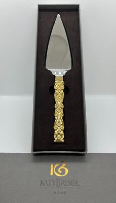 Katy Briscoe Cake Knife, 24k Gold Plated Handle, Home Collection New In Box 10.5