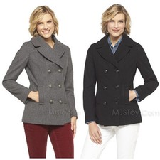 Nwt Merona Women's Double Breasted Peacoat Wool Jacket Stylist Coat Gray/black S