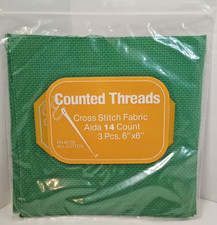 Green Aida 14 count 3 Pieces 6 X 6 Inch Cross Stitch Kit New