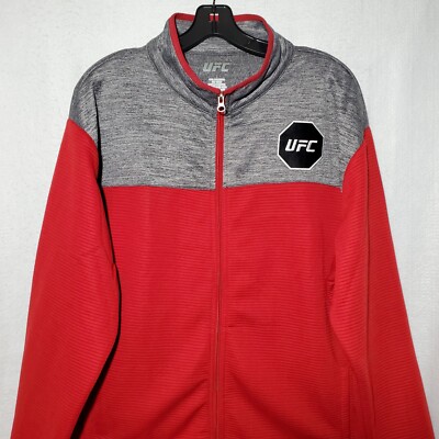 Men's UFC Fleece Jacket Full Zip Up Long Sleeve Pullover Red Size Large 