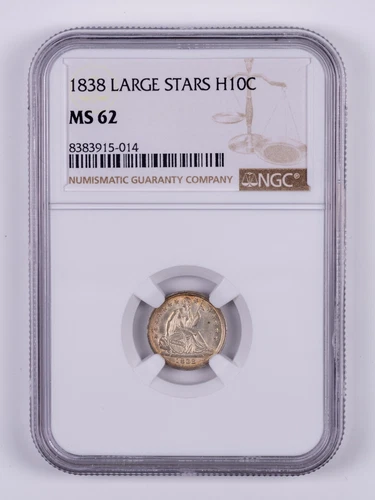 **WOW ORIGINAL** 1838 Large Stars Seated Liberty Half Dime Silver NGC MS62 FT014
