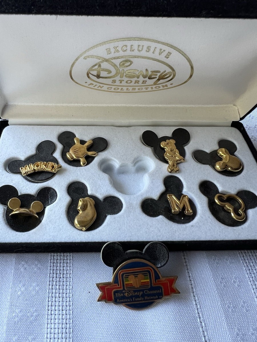 Disney Store Exclusive Collection of Gold Tone Icon Pins in Box