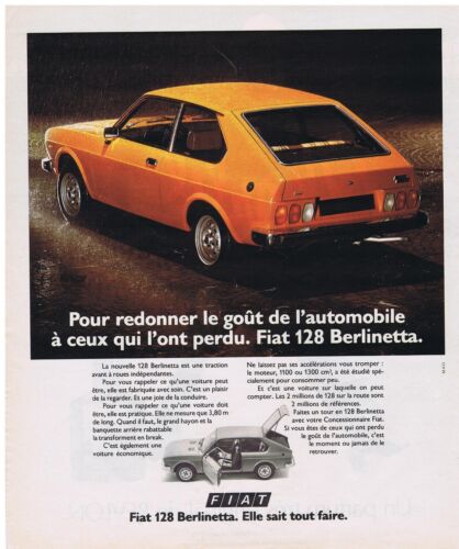 PUBLICITE ADVERTISING 114 1976 FIAT 128 Berlinetta elle sait tout faire - Afbeelding 1 van 1